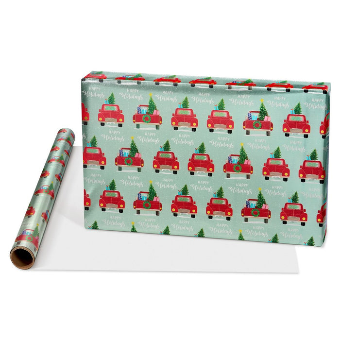20 sq ft Happy Holiday Truck Christmas Roll Wrap Foil