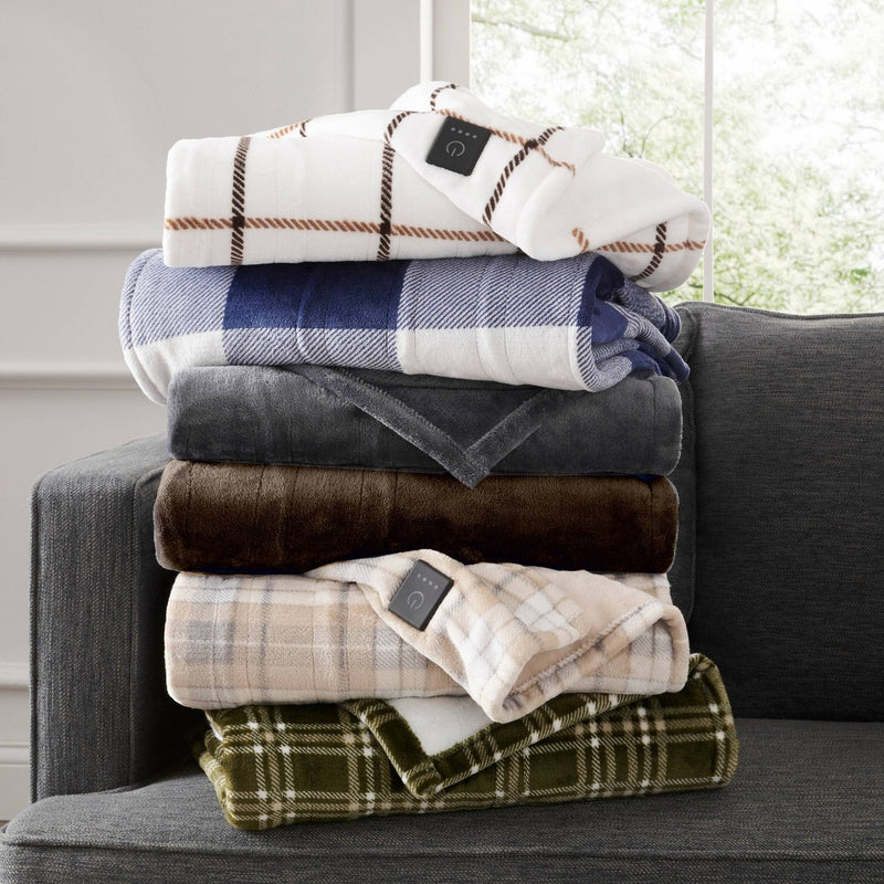 50"x60" Cozy Heated Throw Blanket Oatmeal Plaid - Brookstone
