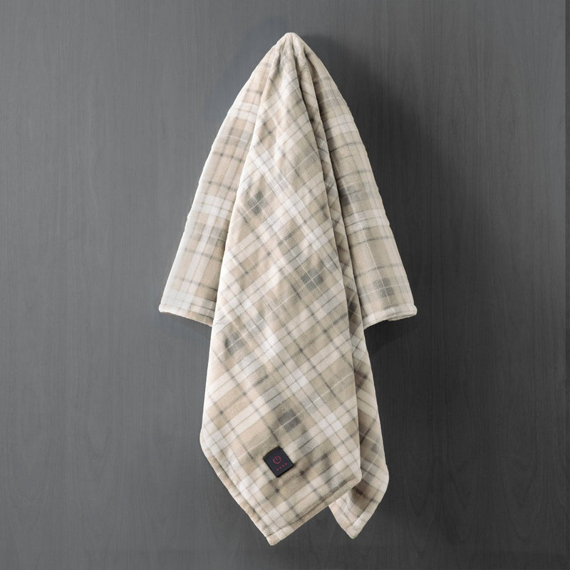 50"x60" Cozy Heated Throw Blanket Oatmeal Plaid - Brookstone