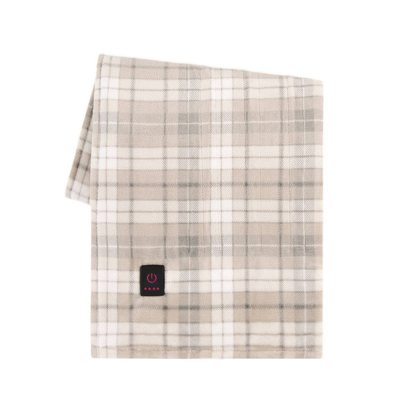 50"x60" Cozy Heated Throw Blanket Oatmeal Plaid - Brookstone