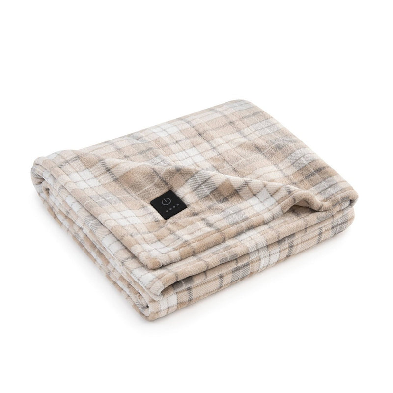 50"x60" Cozy Heated Throw Blanket Oatmeal Plaid - Brookstone