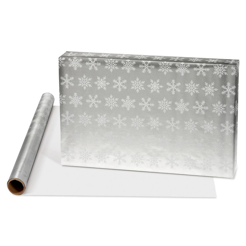 20 sq ft Roll Wrap Foil White Snowflakes Silver (LOCAL PICKUP ONLY)