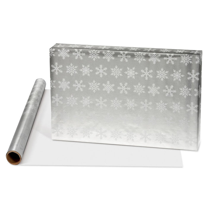 20 sq ft Roll Wrap Foil White Snowflakes Silver