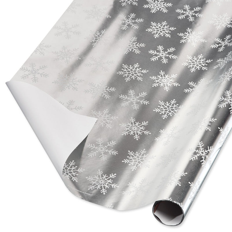 20 sq ft Roll Wrap Foil White Snowflakes Silver (LOCAL PICKUP ONLY)
