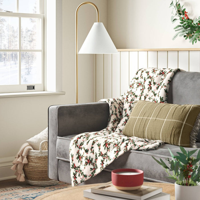 Holly Printed Plush with Faux Shearling Reverse Throw Blanket Brown/White - Threshold