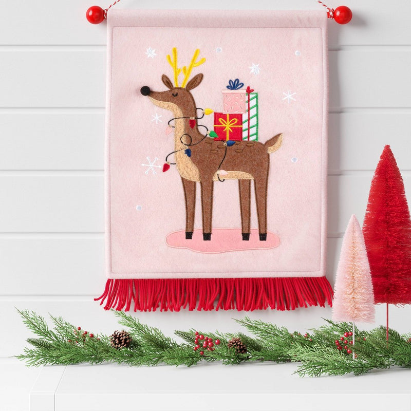 15.25" Fabric Reindeer Hanging Christmas Wall Decor Pink - Wondershop