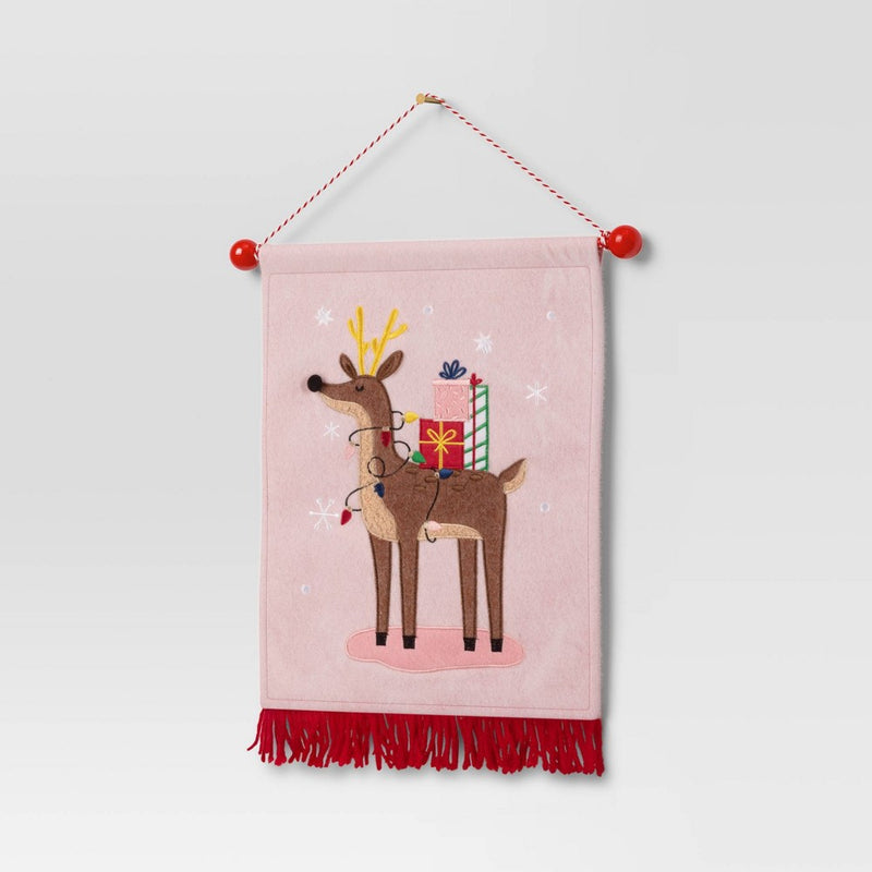 15.25" Fabric Reindeer Hanging Christmas Wall Decor Pink - Wondershop