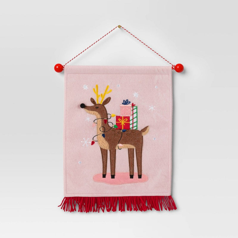 15.25" Fabric Reindeer Hanging Christmas Wall Decor Pink - Wondershop