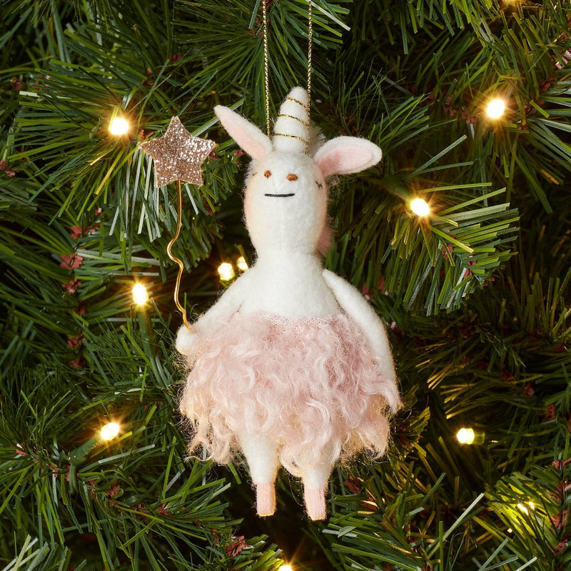 Felt Unicorn Wearing Tutu Holding Star Wand Christmas Tree Ornament White/Pink - Wondershop