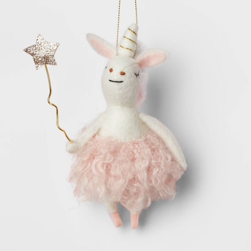 Felt Unicorn Wearing Tutu Holding Star Wand Christmas Tree Ornament White/Pink - Wondershop