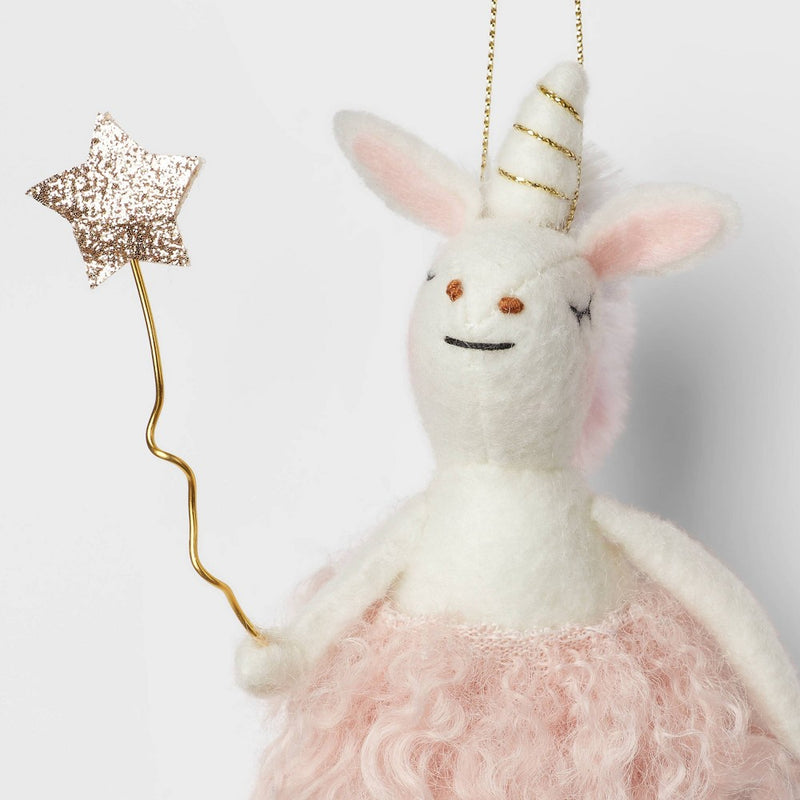 Felt Unicorn Wearing Tutu Holding Star Wand Christmas Tree Ornament White/Pink - Wondershop