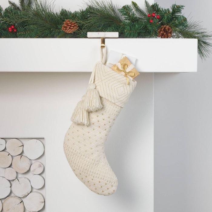 Woven Christmas Stocking with Metallic Stitching Ivory - Wondershop
