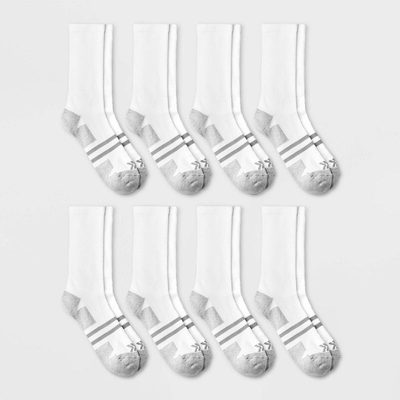 Men's Training 8pk Crew Socks - All in Motion White 6-12