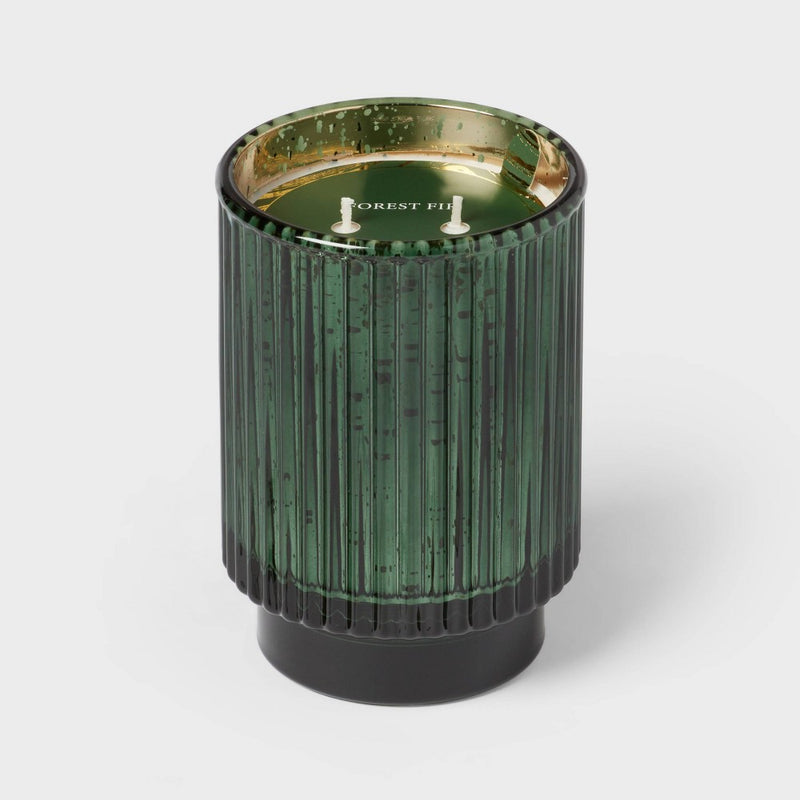 19oz Mercury Footed Ribbed Glass with Dustcover Green/Forest Fir - Threshold