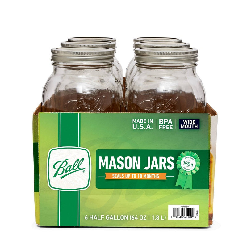 Ball 64oz Glass 6pk Wide Mouth Half Gallon Canning Jars Clear