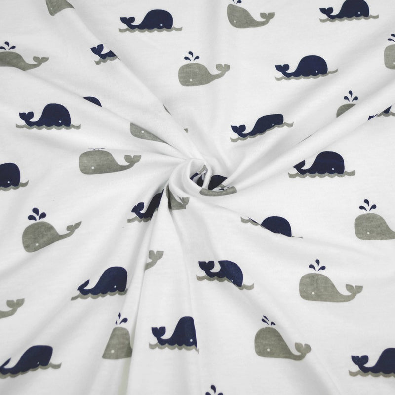 TL Care Printed 100% Cotton Knit Fitted Mini Crib Sheet - Navy Whale/Zigzag 2pk