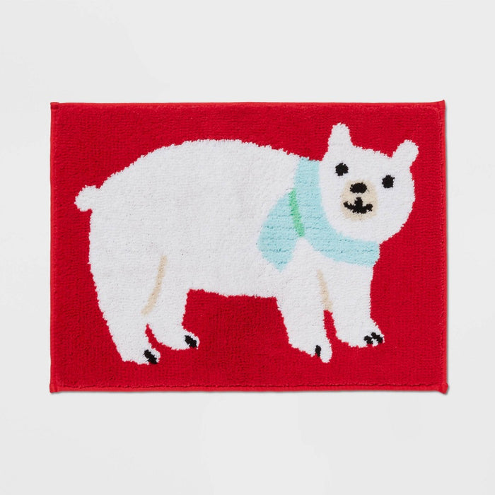 17"x24" Polar Bear Christmas Bath Rug Red - Wondershop