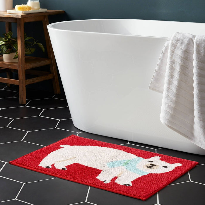 17"x24" Polar Bear Christmas Bath Rug Red - Wondershop