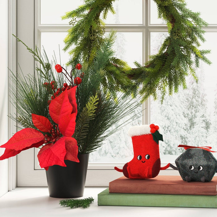 Felt Stocking and Coal Christmas Figurine Set - Wondershop Red/Gray