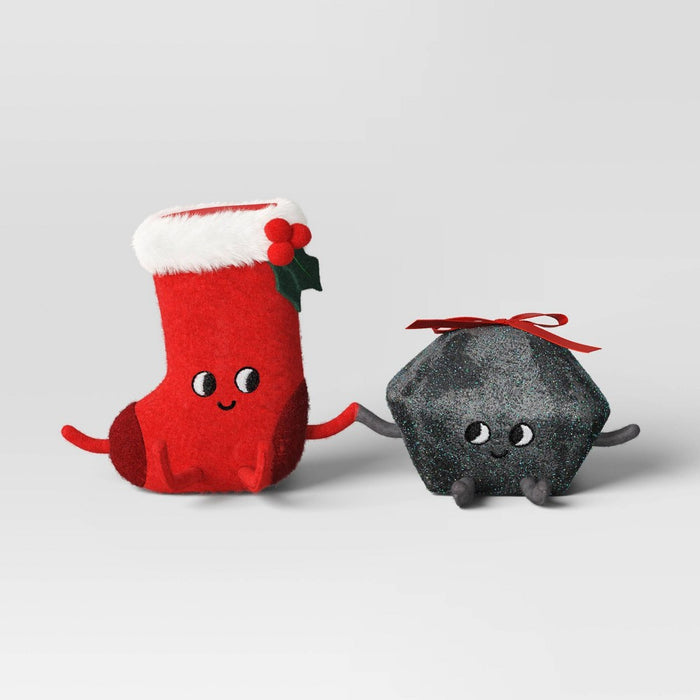 Felt Stocking and Coal Christmas Figurine Set - Wondershop Red/Gray