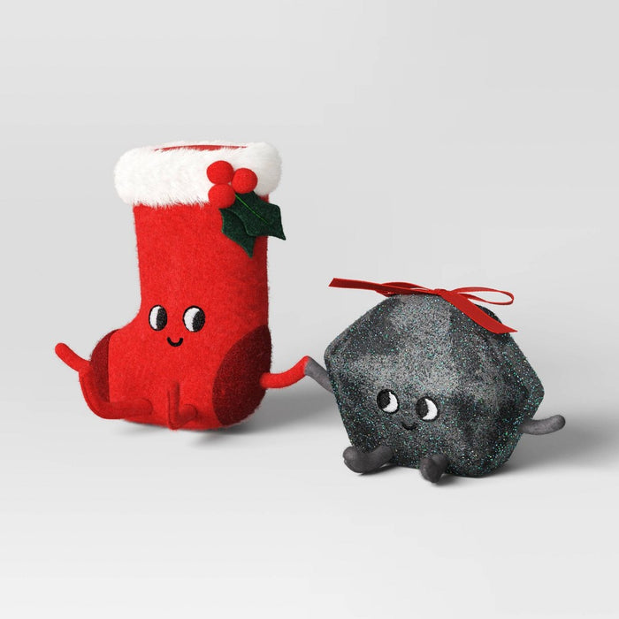Felt Stocking and Coal Christmas Figurine Set - Wondershop Red/Gray