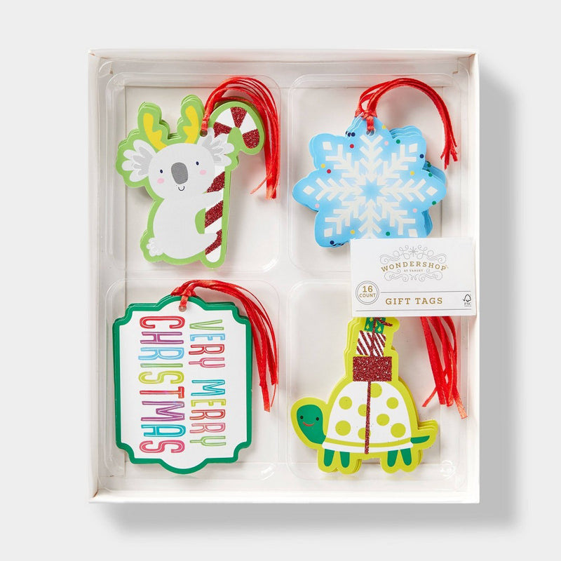 16ct Koala/Turtle/Snowflake/Very Merry Christmas Gift Tag - Wondershop