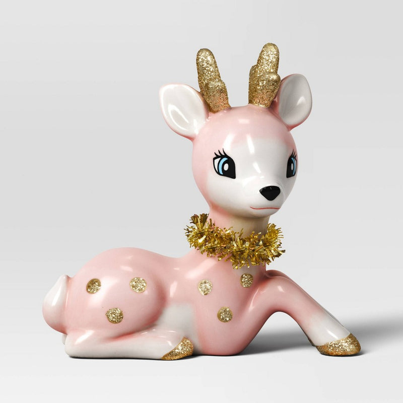 5.25" Ceramic Sitting Reindeer Animal Christmas Figurine - Wondershop Pink