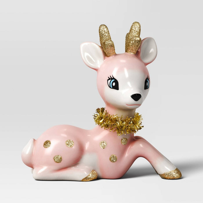 5.25" Ceramic Sitting Reindeer Animal Christmas Figurine - Wondershop Pink