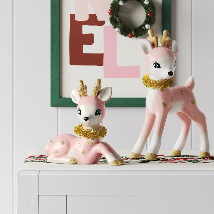 5.25" Ceramic Sitting Reindeer Animal Christmas Figurine - Wondershop Pink