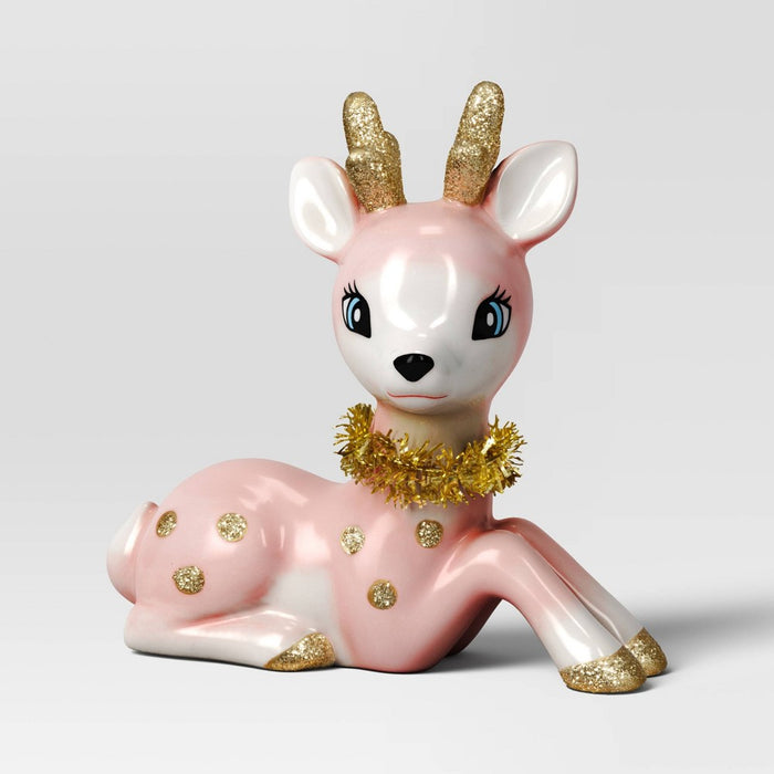 5.25" Ceramic Sitting Reindeer Animal Christmas Figurine - Wondershop Pink