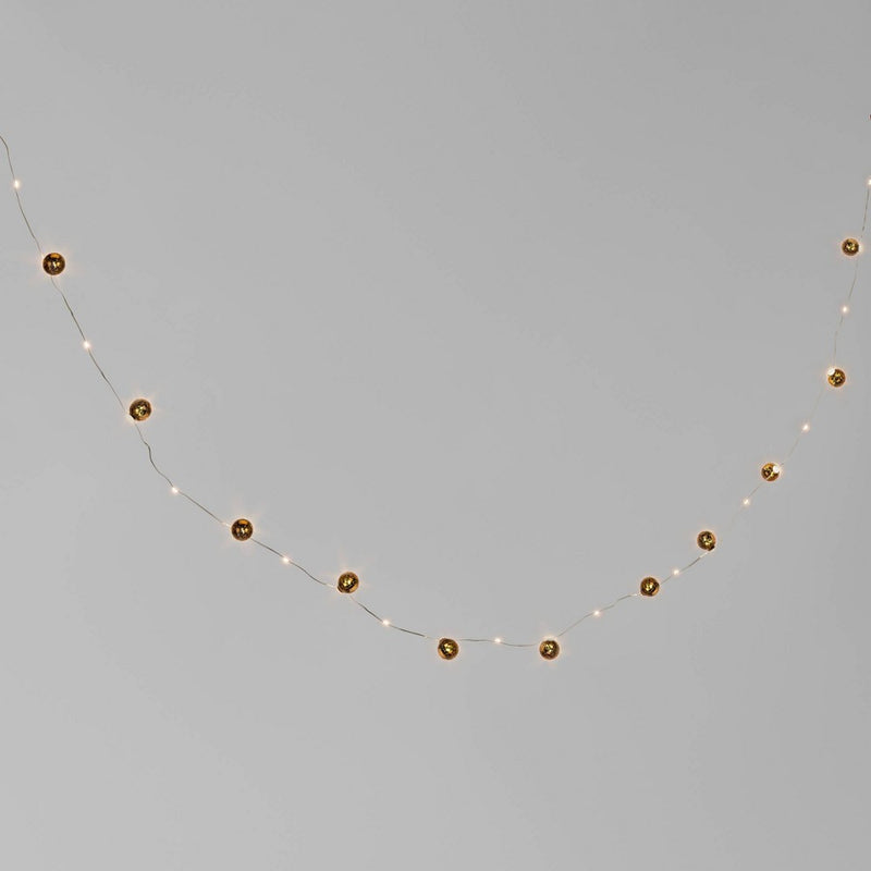 30ct LED Battery Operated Faux Mercury Gold Globe Christmas String Lights Warm White Gold Wire - Wondershop