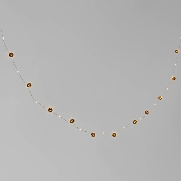 30ct LED Battery Operated Faux Mercury Gold Globe Christmas String Lights Warm White Gold Wire - Wondershop
