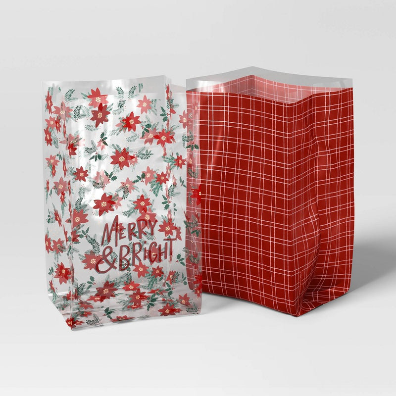 20ct Christmas Merry/Plaid Gift Bags Red/White - Wondershop