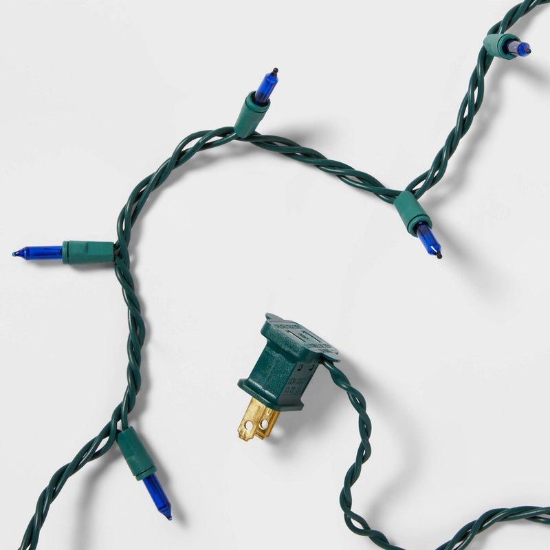 100ct Incandescent Smooth Mini Christmas String Lights Blue with Green Wire - Wondershop
