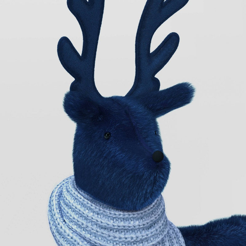 14.5" Plush Deer Wearing Scarf Animal Christmas Figurine - Wondershop Navy/Light Blue