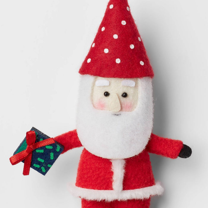 Santa Holding Gift with Red Bow Fabric Christmas Tree Ornament - Wondershop