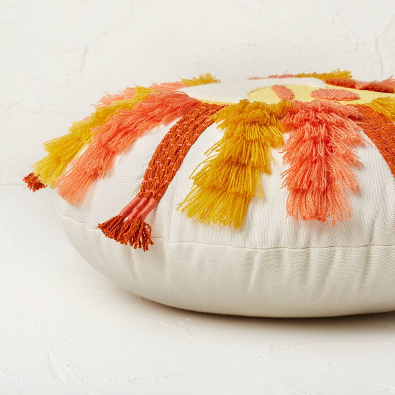 Fringed and Embroidered Sun Round Throw Pillow Gold - Opalhouse designed with Jungalow
