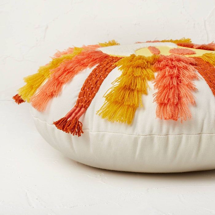 Fringed and Embroidered Sun Round Throw Pillow Gold - Opalhouse designed with Jungalow