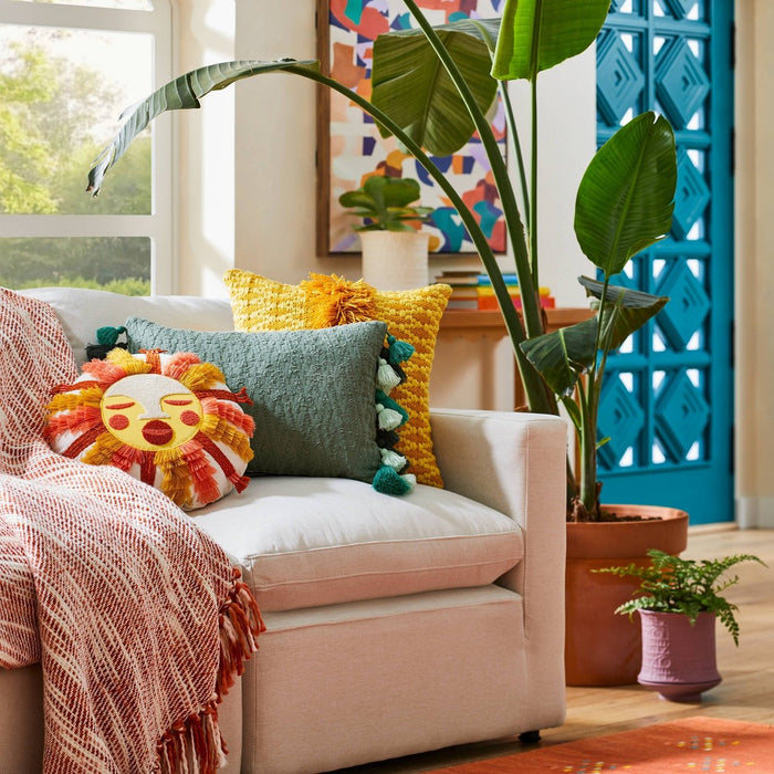 Fringed and Embroidered Sun Round Throw Pillow Gold - Opalhouse designed with Jungalow