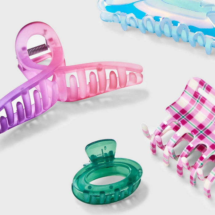 Girls' 4pk Assorted Plaid Printed Claw Clips - art class