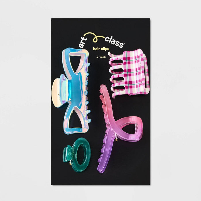 Girls' 4pk Assorted Plaid Printed Claw Clips - art class
