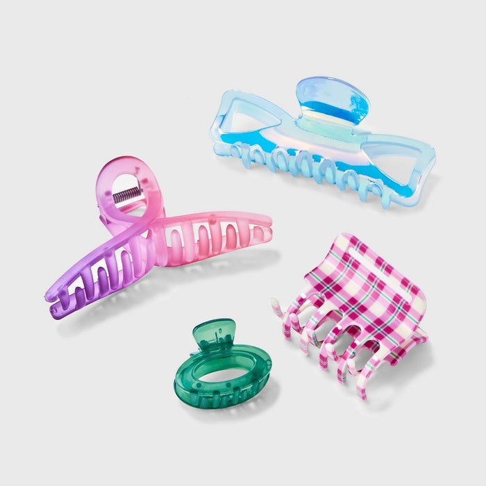 Girls' 4pk Assorted Plaid Printed Claw Clips - art class