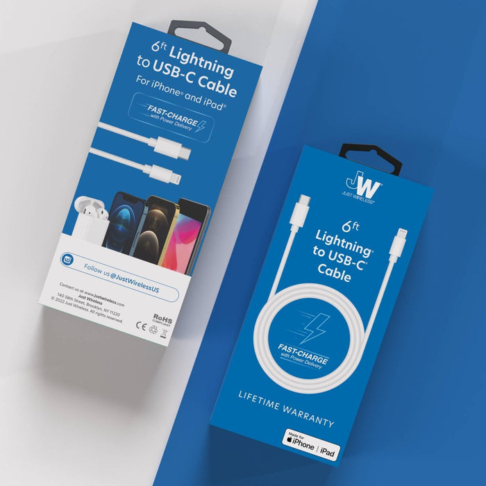 Just Wireless 6' Lightning to USB-C PVC Cable - White