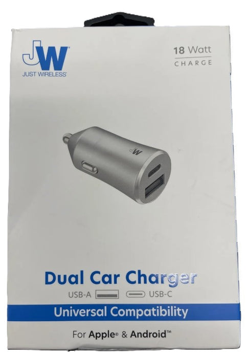 Just Wireless 3.4A Dual Port USB-A and USB-C Car Charger - Gray