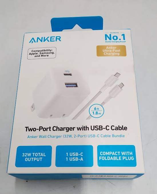 Anker 2 Port 33W Wall Charger with 6' USB-C to USB-C Cable - White