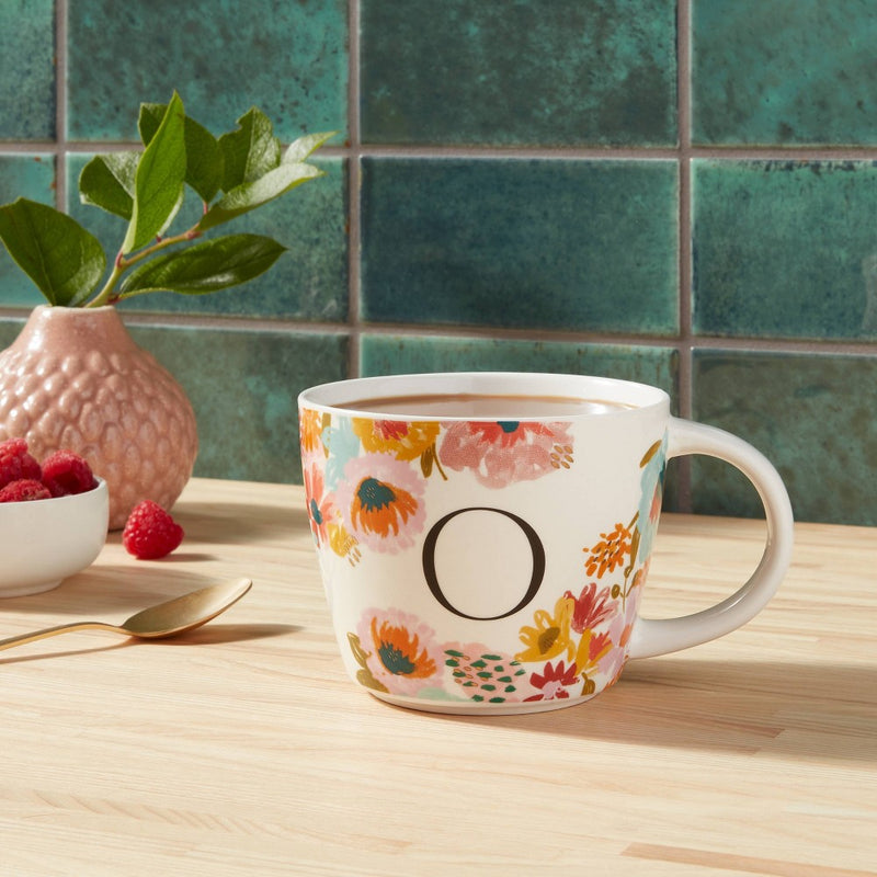 16oz Stoneware Monogram Floral Mug O - Opalhouse