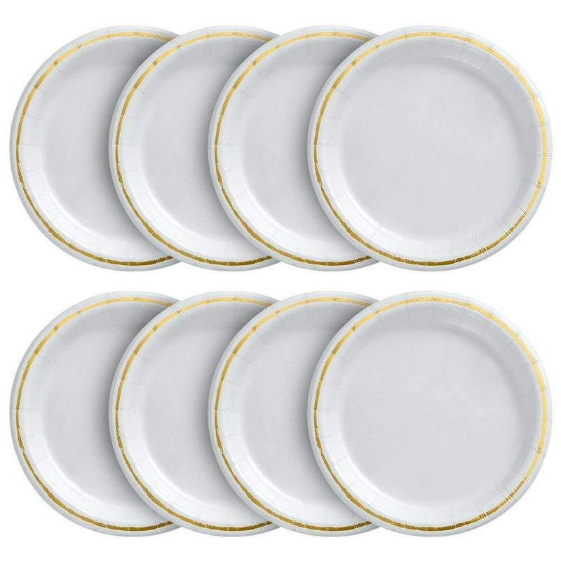 6.75" Snack Paper Plate White/Gold - Spritz