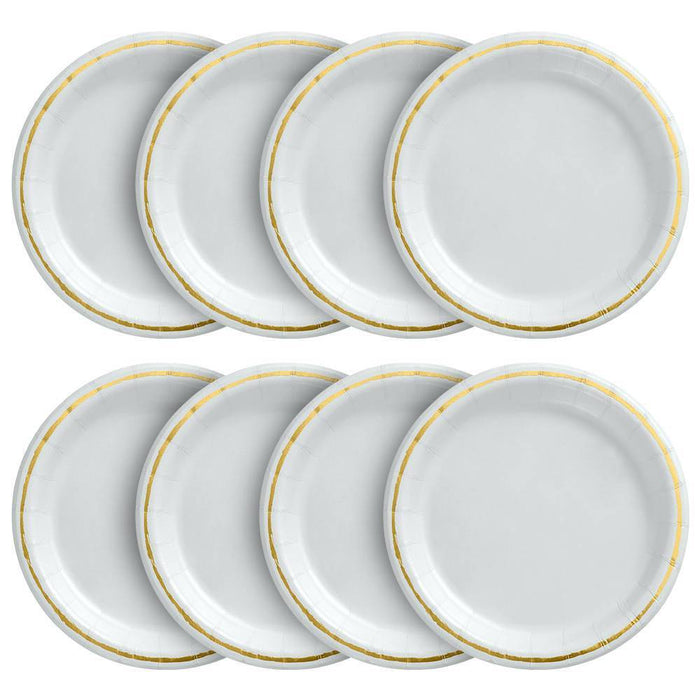 6.75" Snack Paper Plate White/Gold - Spritz