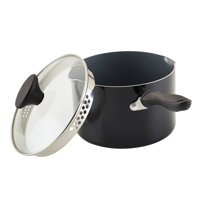 Farberware Reliance Pro 3qt Nonstick Ceramic Covered Straining Saucepan Black/Gray