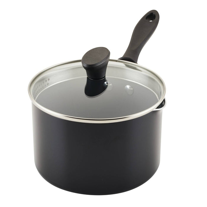 Farberware Reliance Pro 3qt Nonstick Ceramic Covered Straining Saucepan Black/Gray